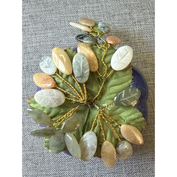 Semi Precious Stone Ceramic Brass Wire Paperweight Asymmetrical Boho Asian Decor - Picture 5 of 9